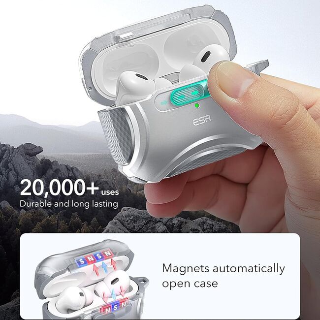 Husa Apple AirPods Pro 1 / 2 ESR Cyber Magnetic Lock HaloLock, gri