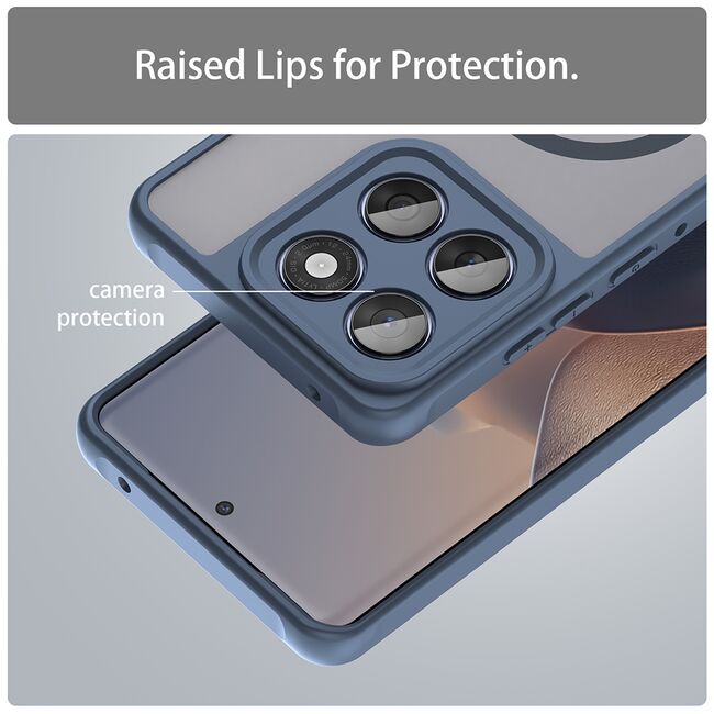 Husa pentru  Motorola Edge 60 Fusion / Edge 60 cu protectie pentru lentile si MagSafe EasyCharge, Ghost Series Anti-ingalbenire, frosted - Albastru