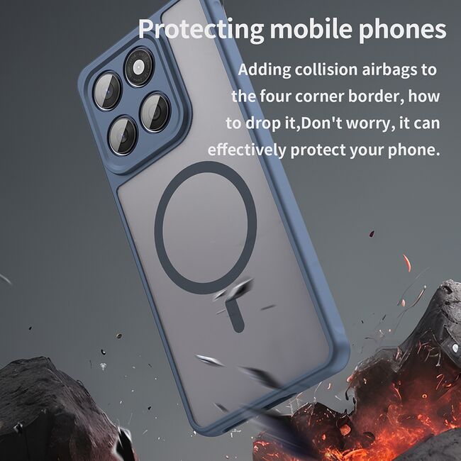 Husa pentru  Motorola Edge 60 Fusion / Edge 60 cu protectie pentru lentile si MagSafe EasyCharge, Ghost Series Anti-ingalbenire, frosted - Albastru