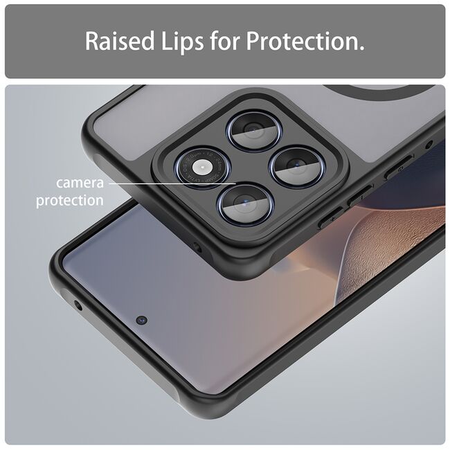 Husa pentru  Motorola Edge 60 Fusion / Edge 60 cu protectie pentru lentile si MagSafe EasyCharge, Ghost Series Anti-ingalbenire, frosted - Negru