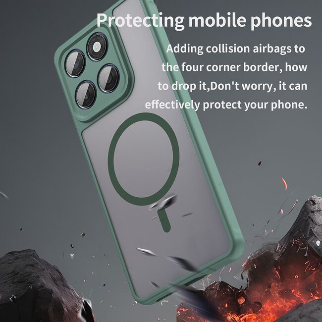 Husa pentru  Motorola Edge 60 Fusion / Edge 60 cu protectie pentru lentile si MagSafe EasyCharge, Ghost Series Anti-ingalbenire, frosted - Verde