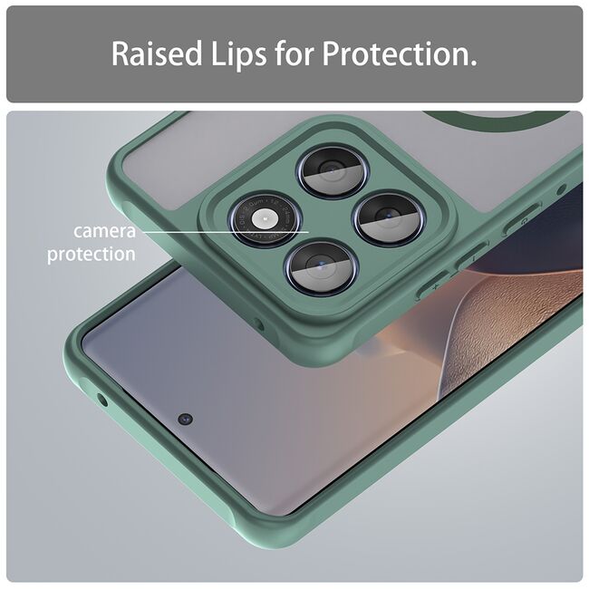 Husa pentru  Motorola Edge 60 Fusion / Edge 60 cu protectie pentru lentile si MagSafe EasyCharge, Ghost Series Anti-ingalbenire, frosted - Verde