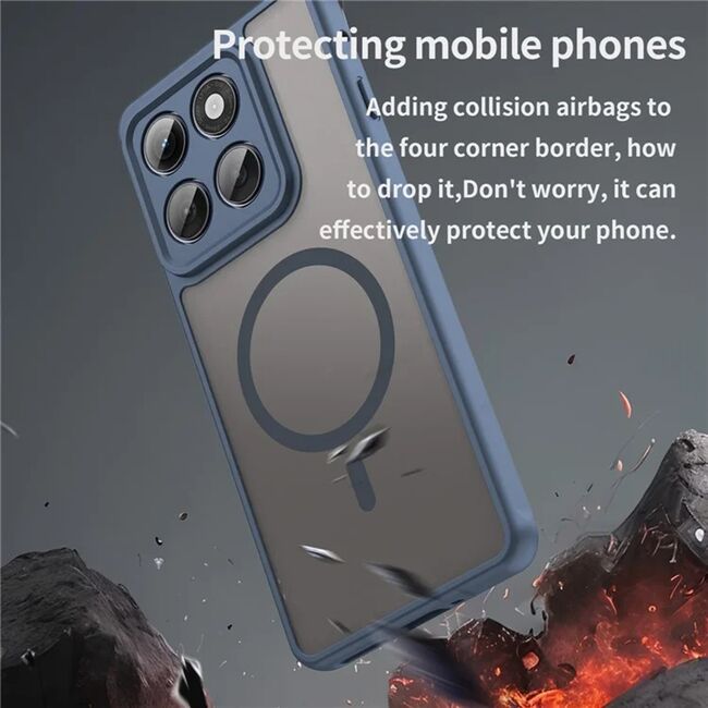 Husa pentru  Motorola Edge 60 Pro cu protectie pentru lentile si MagSafe EasyCharge, Ghost Series Anti-ingalbenire, frosted - Albastru