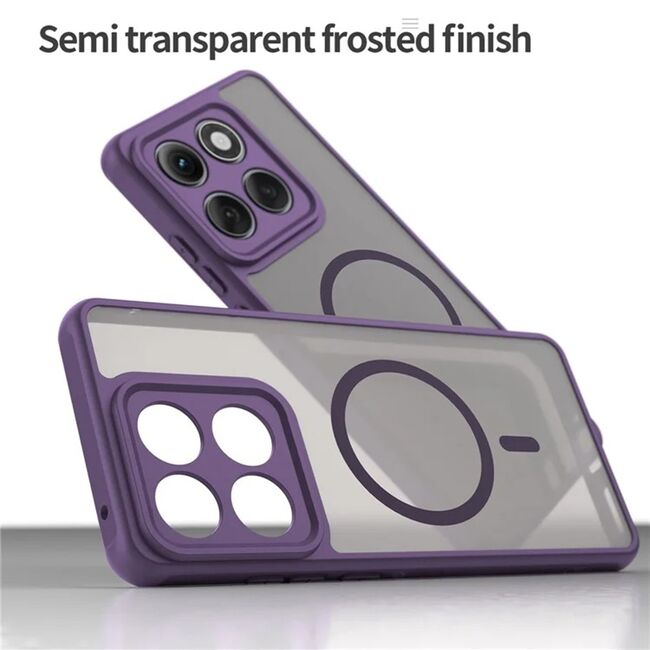 Husa pentru  Motorola Edge 60 Pro cu protectie pentru lentile si MagSafe EasyCharge, Ghost Series Anti-ingalbenire, frosted - Mov