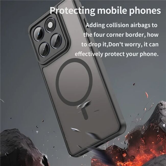 Husa pentru  Motorola Edge 60 Pro cu protectie pentru lentile si MagSafe EasyCharge, Ghost Series Anti-ingalbenire, frosted - Negru