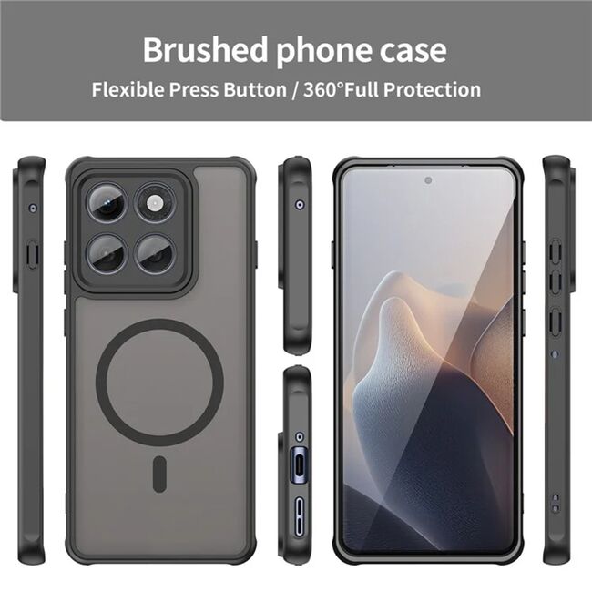Husa pentru  Motorola Edge 60 Pro cu protectie pentru lentile si MagSafe EasyCharge, Ghost Series Anti-ingalbenire, frosted - Negru