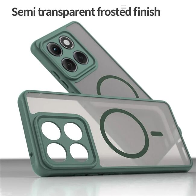 Husa pentru  Motorola Edge 60 Pro cu protectie pentru lentile si MagSafe EasyCharge, Ghost Series Anti-ingalbenire, frosted - Verde