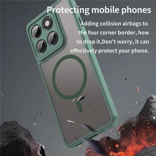 Husa pentru  Motorola Edge 60 Pro cu protectie pentru lentile si MagSafe EasyCharge, Ghost Series Anti-ingalbenire, frosted - Verde