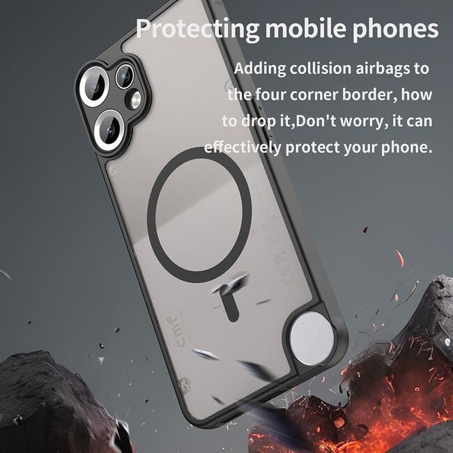 Husa pentru  Nothing CMF Phone 2 Pro cu protectie pentru lentile si MagSafe EasyCharge, Ghost Series Anti-ingalbenire, frosted - Negru