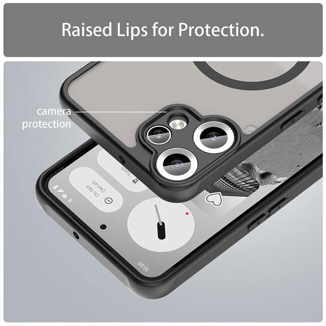 Husa pentru  Nothing CMF Phone 2 Pro cu protectie pentru lentile si MagSafe EasyCharge, Ghost Series Anti-ingalbenire, frosted - Negru
