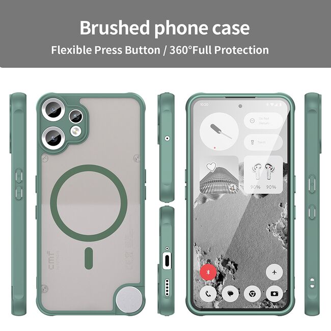 Husa pentru  Nothing CMF Phone 2 Pro cu protectie pentru lentile si MagSafe EasyCharge, Ghost Series Anti-ingalbenire, frosted - Verde
