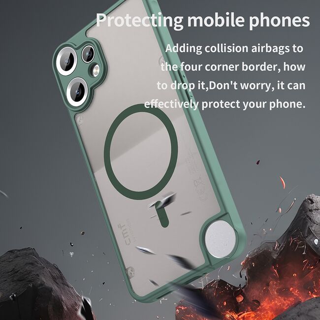 Husa pentru  Nothing CMF Phone 2 Pro cu protectie pentru lentile si MagSafe EasyCharge, Ghost Series Anti-ingalbenire, frosted - Verde