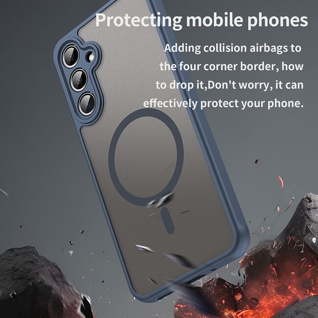 Husa pentru  Samsung Galaxy A16 cu protectie pentru lentile si MagSafe EasyCharge, Ghost Series Anti-ingalbenire, frosted - Albastru
