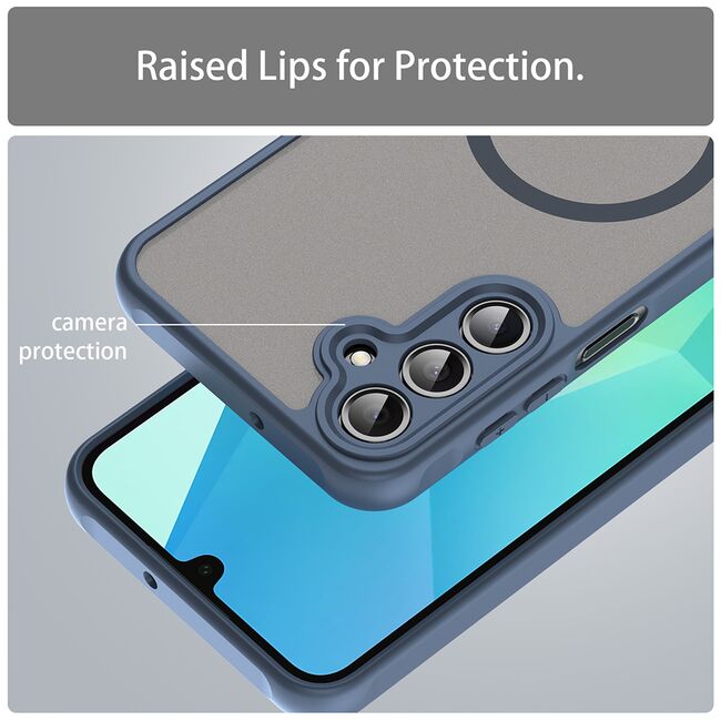 Husa pentru  Samsung Galaxy A16 cu protectie pentru lentile si MagSafe EasyCharge, Ghost Series Anti-ingalbenire, frosted - Albastru
