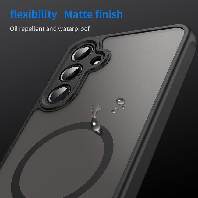 Husa pentru  Samsung Galaxy A16 cu protectie pentru lentile si MagSafe EasyCharge, Ghost Series Anti-ingalbenire, frosted - Negru