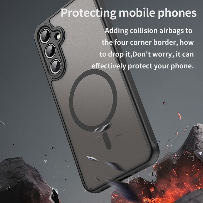 Husa pentru  Samsung Galaxy A16 cu protectie pentru lentile si MagSafe EasyCharge, Ghost Series Anti-ingalbenire, frosted - Negru