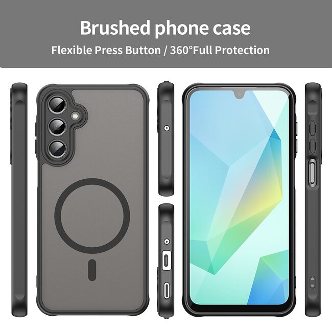 Husa pentru  Samsung Galaxy A16 cu protectie pentru lentile si MagSafe EasyCharge, Ghost Series Anti-ingalbenire, frosted - Negru