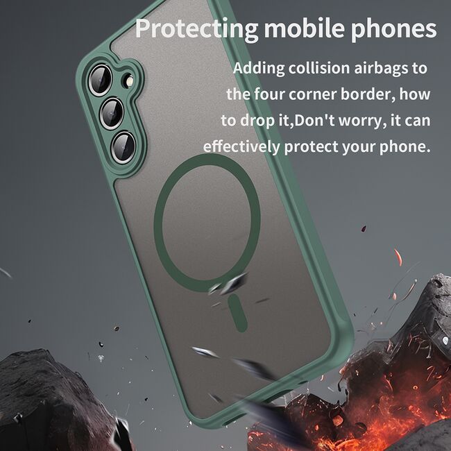 Husa pentru  Samsung Galaxy A16 cu protectie pentru lentile si MagSafe EasyCharge, Ghost Series Anti-ingalbenire, frosted - Verde