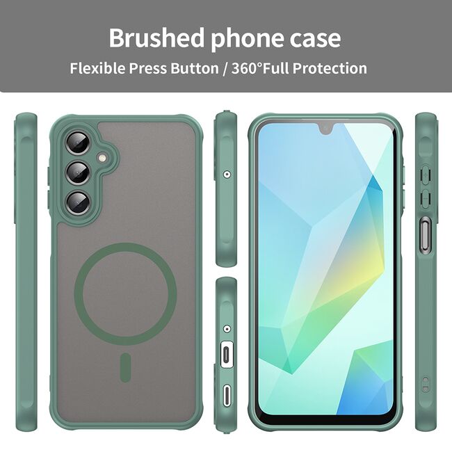 Husa pentru  Samsung Galaxy A16 cu protectie pentru lentile si MagSafe EasyCharge, Ghost Series Anti-ingalbenire, frosted - Verde