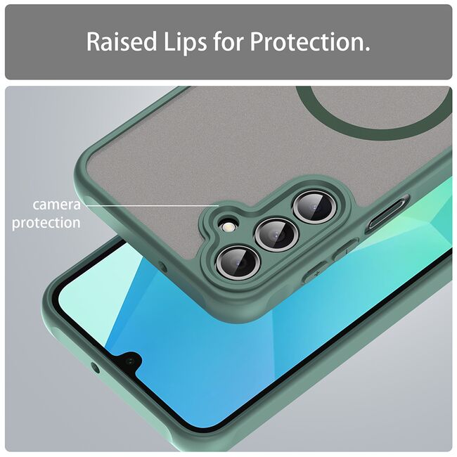 Husa pentru  Samsung Galaxy A16 cu protectie pentru lentile si MagSafe EasyCharge, Ghost Series Anti-ingalbenire, frosted - Verde