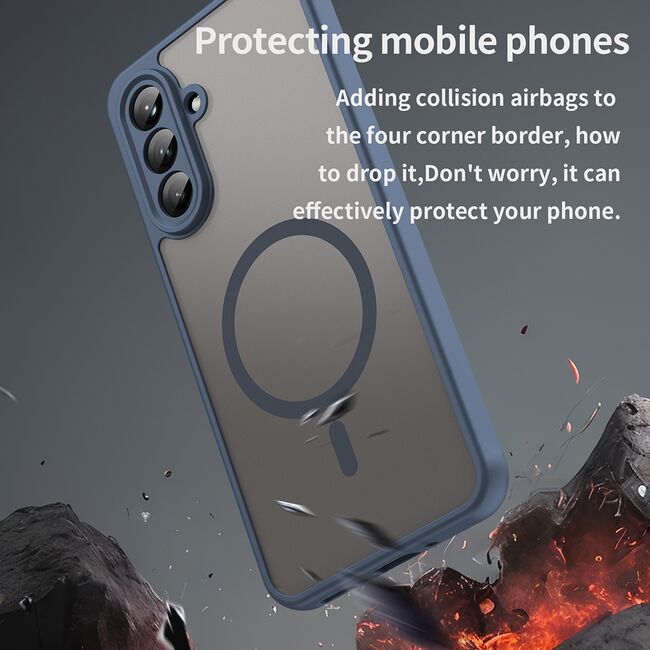 Husa pentru  Samsung Galaxy A26 cu protectie pentru lentile si MagSafe EasyCharge, Ghost Series Anti-ingalbenire, frosted - Albastru