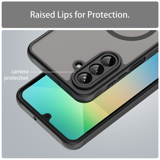 Husa pentru  Samsung Galaxy A26 cu protectie pentru lentile si MagSafe EasyCharge, Ghost Series Anti-ingalbenire, frosted - Negru