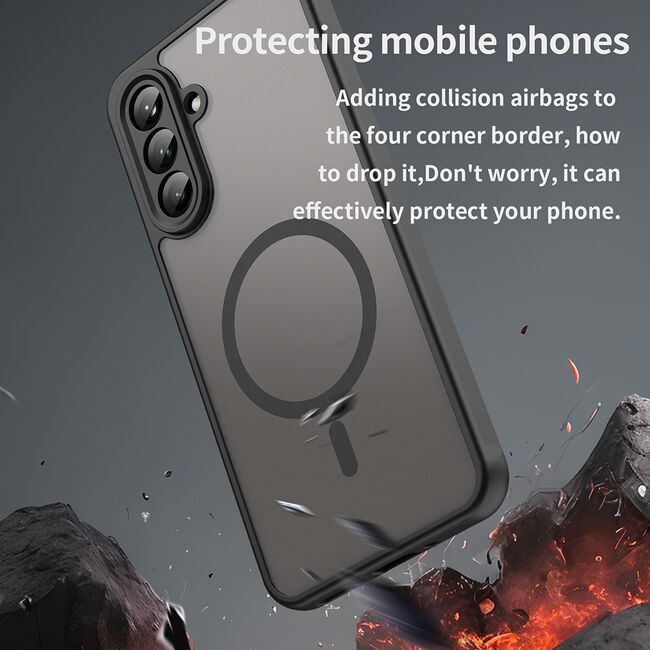 Husa pentru  Samsung Galaxy A26 cu protectie pentru lentile si MagSafe EasyCharge, Ghost Series Anti-ingalbenire, frosted - Negru