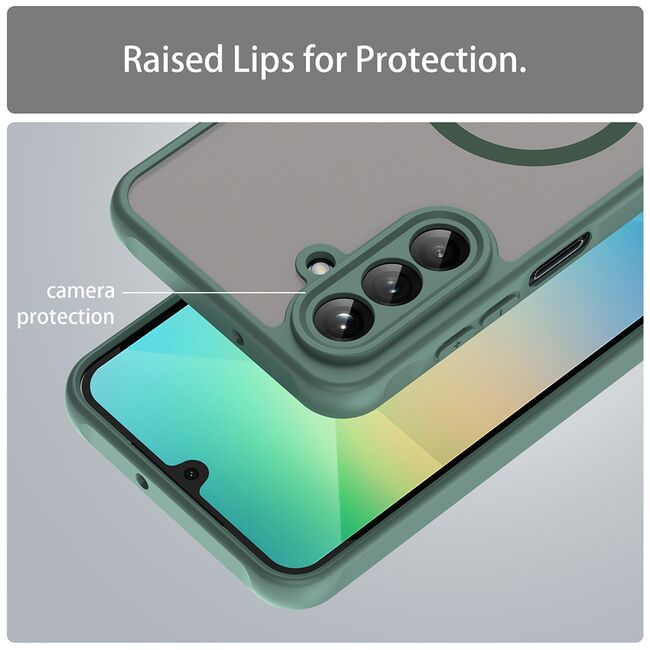 Husa pentru  Samsung Galaxy A26 cu protectie pentru lentile si MagSafe EasyCharge, Ghost Series Anti-ingalbenire, frosted - Verde