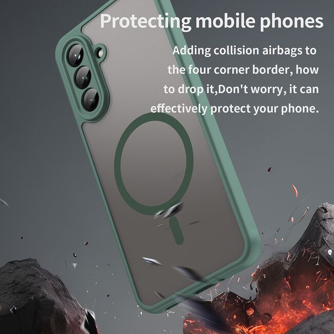 Husa pentru  Samsung Galaxy A26 cu protectie pentru lentile si MagSafe EasyCharge, Ghost Series Anti-ingalbenire, frosted - Verde