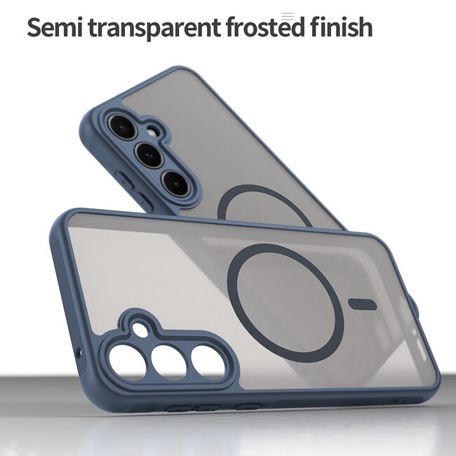 Husa pentru  Samsung Galaxy A35 cu protectie pentru lentile si MagSafe EasyCharge, Ghost Series Anti-ingalbenire, frosted - Albastru