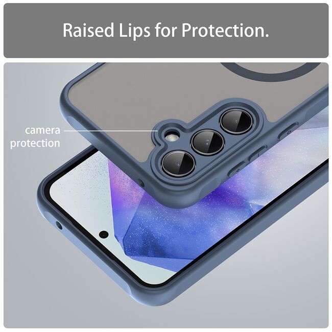 Husa pentru  Samsung Galaxy A35 cu protectie pentru lentile si MagSafe EasyCharge, Ghost Series Anti-ingalbenire, frosted - Albastru