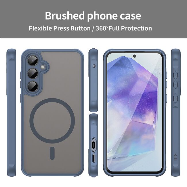 Husa pentru  Samsung Galaxy A35 cu protectie pentru lentile si MagSafe EasyCharge, Ghost Series Anti-ingalbenire, frosted - Albastru
