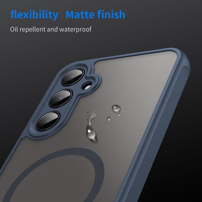 Husa pentru  Samsung Galaxy A35 cu protectie pentru lentile si MagSafe EasyCharge, Ghost Series Anti-ingalbenire, frosted - Albastru