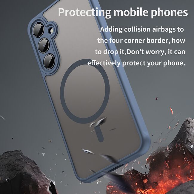 Husa pentru  Samsung Galaxy A35 cu protectie pentru lentile si MagSafe EasyCharge, Ghost Series Anti-ingalbenire, frosted - Albastru