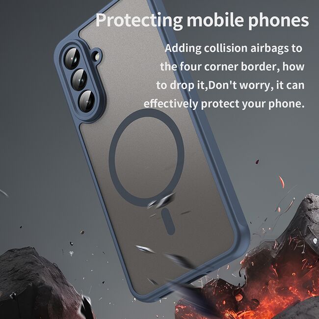 Husa pentru  Samsung Galaxy A36 cu protectie pentru lentile si MagSafe EasyCharge, Ghost Series Anti-ingalbenire, frosted - Albastru