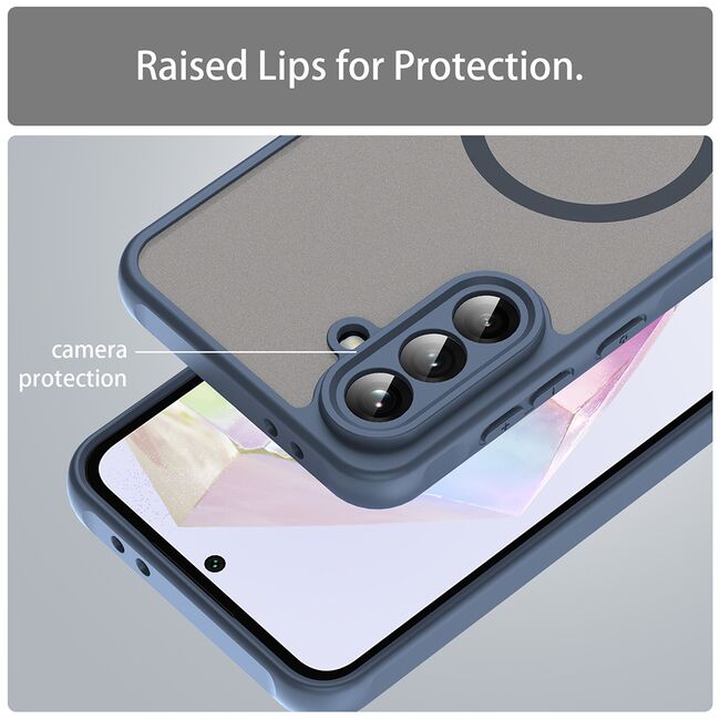 Husa pentru  Samsung Galaxy A36 cu protectie pentru lentile si MagSafe EasyCharge, Ghost Series Anti-ingalbenire, frosted - Albastru