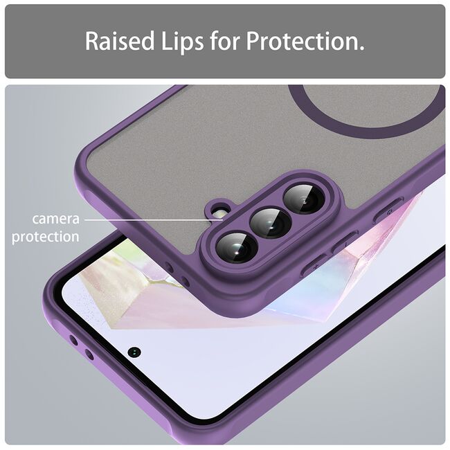 Husa pentru  Samsung Galaxy A36 cu protectie pentru lentile si MagSafe EasyCharge, Ghost Series Anti-ingalbenire, frosted - Mov