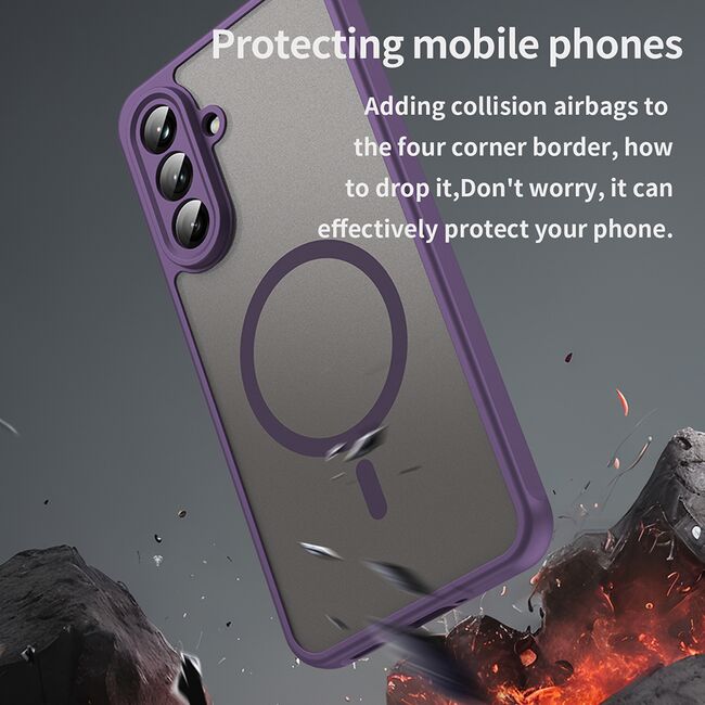 Husa pentru  Samsung Galaxy A36 cu protectie pentru lentile si MagSafe EasyCharge, Ghost Series Anti-ingalbenire, frosted - Mov