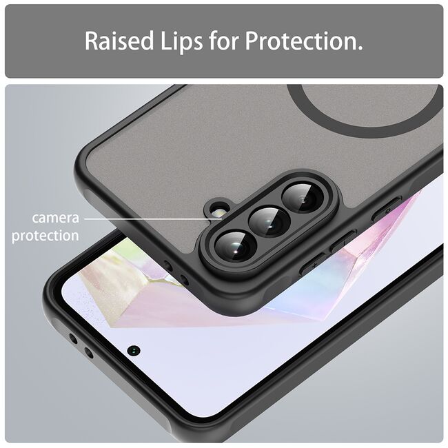Husa pentru  Samsung Galaxy A36 cu protectie pentru lentile si MagSafe EasyCharge, Ghost Series Anti-ingalbenire, frosted - Negru