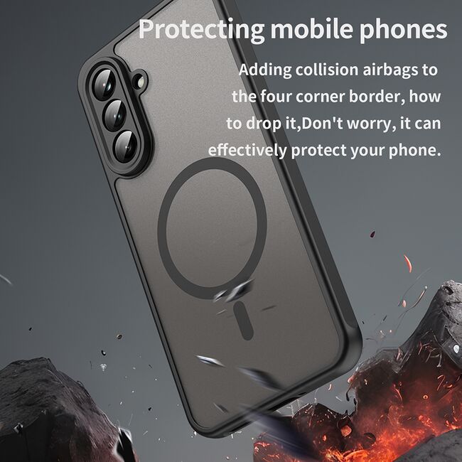 Husa pentru  Samsung Galaxy A36 cu protectie pentru lentile si MagSafe EasyCharge, Ghost Series Anti-ingalbenire, frosted - Negru