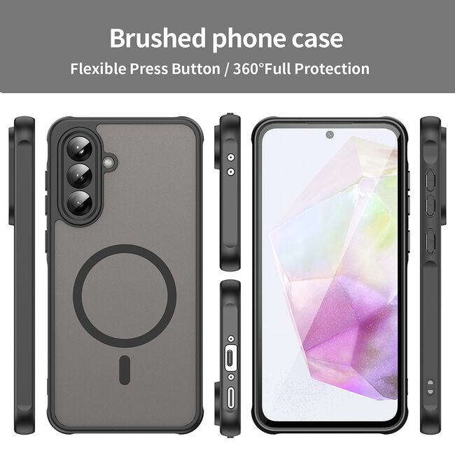 Husa pentru  Samsung Galaxy A36 cu protectie pentru lentile si MagSafe EasyCharge, Ghost Series Anti-ingalbenire, frosted - Negru