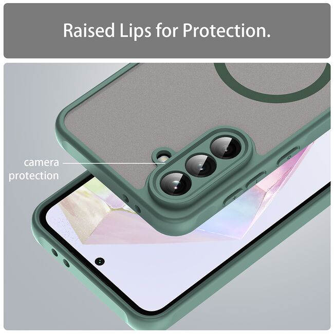 Husa pentru  Samsung Galaxy A36 cu protectie pentru lentile si MagSafe EasyCharge, Ghost Series Anti-ingalbenire, frosted - Verde