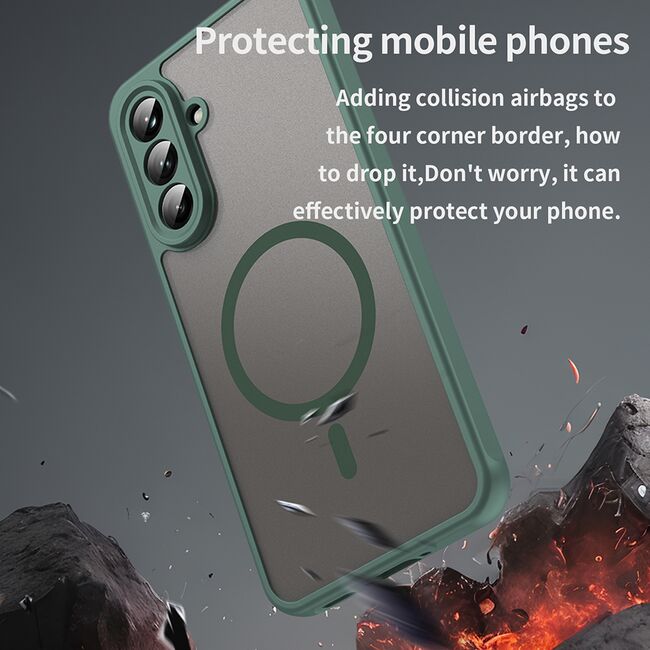 Husa pentru  Samsung Galaxy A36 cu protectie pentru lentile si MagSafe EasyCharge, Ghost Series Anti-ingalbenire, frosted - Verde