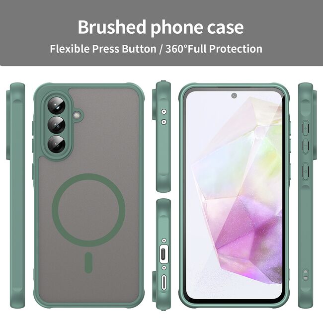 Husa pentru  Samsung Galaxy A36 cu protectie pentru lentile si MagSafe EasyCharge, Ghost Series Anti-ingalbenire, frosted - Verde