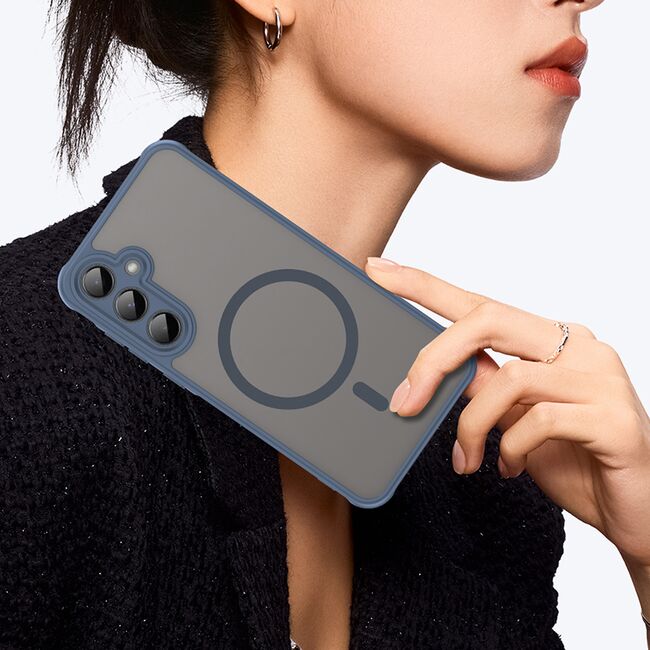 Husa pentru  Samsung Galaxy A55 cu protectie pentru lentile si MagSafe EasyCharge, Ghost Series Anti-ingalbenire, frosted - Albastru
