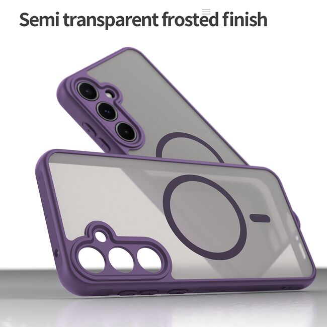 Husa pentru  Samsung Galaxy A55 cu protectie pentru lentile si MagSafe EasyCharge, Ghost Series Anti-ingalbenire, frosted - Mov