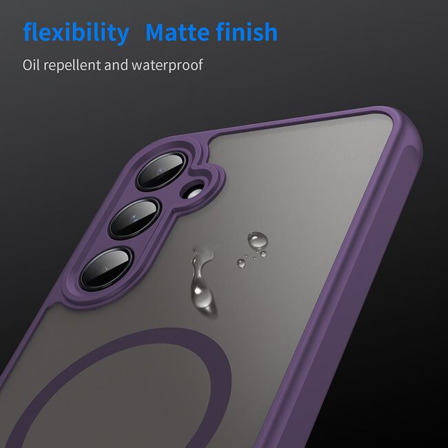 Husa pentru  Samsung Galaxy A55 cu protectie pentru lentile si MagSafe EasyCharge, Ghost Series Anti-ingalbenire, frosted - Mov