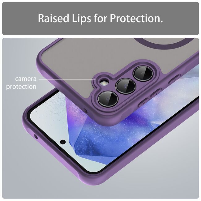 Husa pentru  Samsung Galaxy A55 cu protectie pentru lentile si MagSafe EasyCharge, Ghost Series Anti-ingalbenire, frosted - Mov