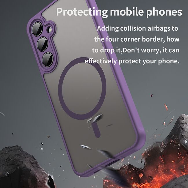 Husa pentru  Samsung Galaxy A55 cu protectie pentru lentile si MagSafe EasyCharge, Ghost Series Anti-ingalbenire, frosted - Mov