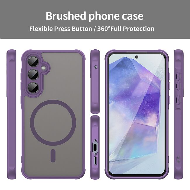 Husa pentru  Samsung Galaxy A55 cu protectie pentru lentile si MagSafe EasyCharge, Ghost Series Anti-ingalbenire, frosted - Mov